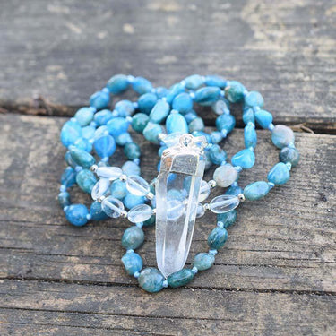 Blue Apatite & Clear Quartz Crystal Necklace-Your Soul Place
